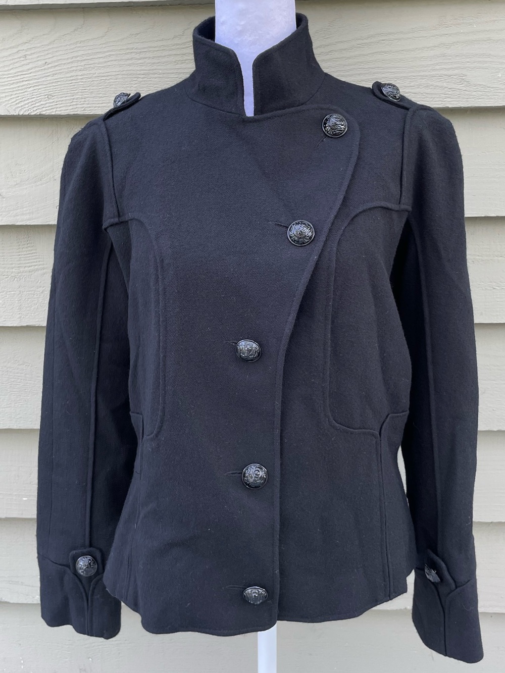 Balmain Black Military-Inspired Pea Coat size 44 / US 12